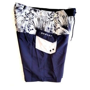 Oakley Mens Board Shorts Swim Trunks 9" Inseam Print Black Gray Size 32